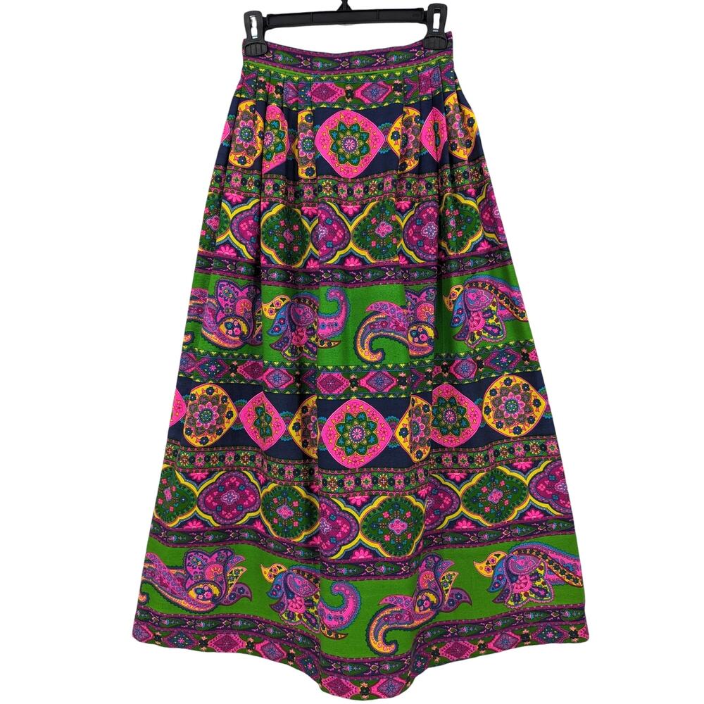 SALE! Vintage 1970s THC HAWAIIAN TEXTILES Fabric Handmade Psychedelic Maxi Skirt